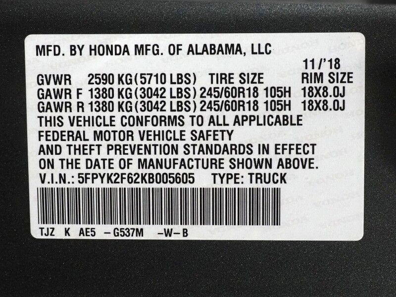 2019 Honda Ridgeline RTL-T *NAVIGATION, BACKUP-CAMERA, COLOR TOUCHSCREEN, MOONROOF, LEATHER, HEATED SEATS, REMOTE START, KEYLESS ENTRY, ALLOY WHEELS, ANDROID & APPLE Round Rock TX