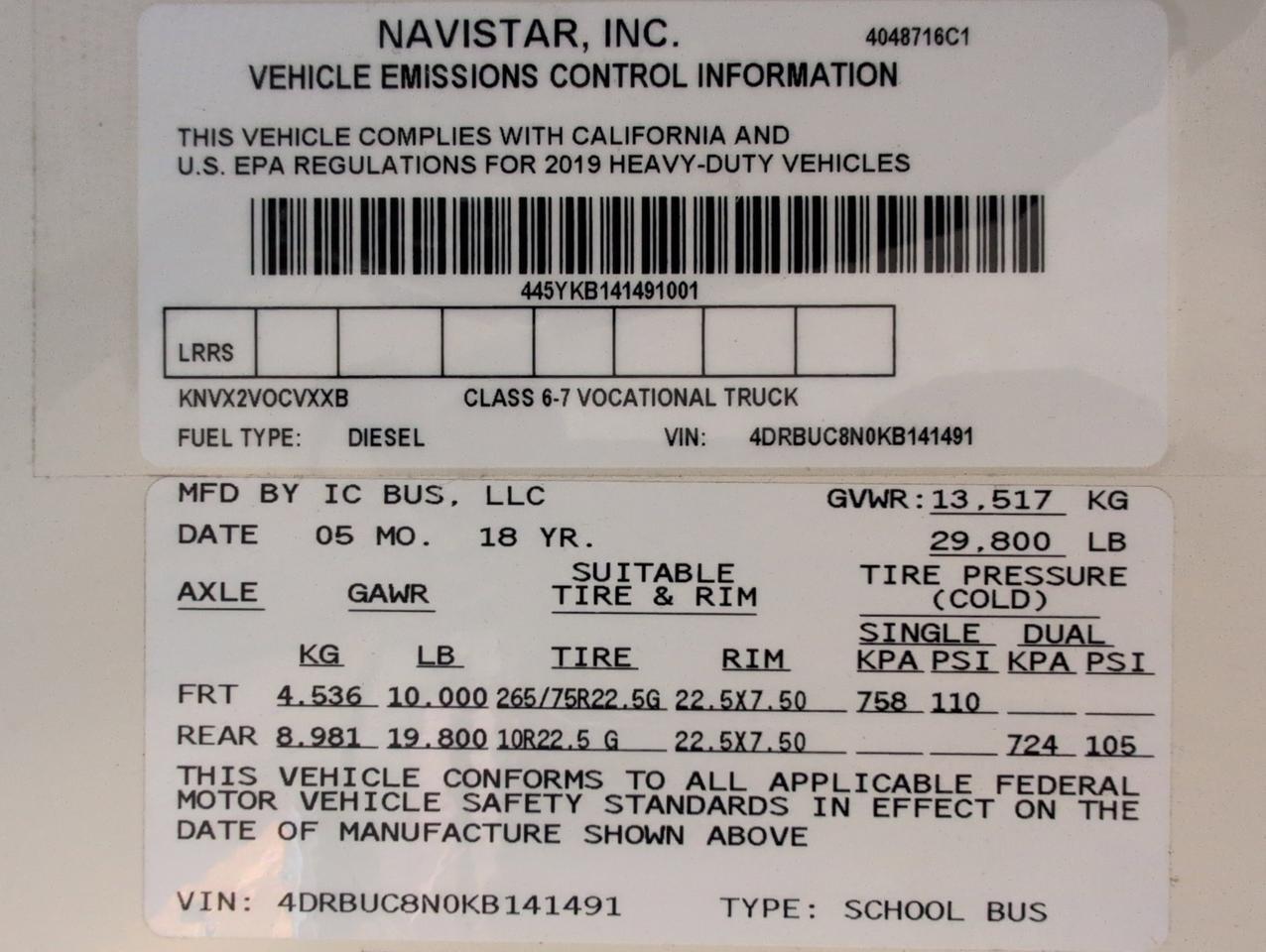 2019 IC INTERNATIONAL CE3000