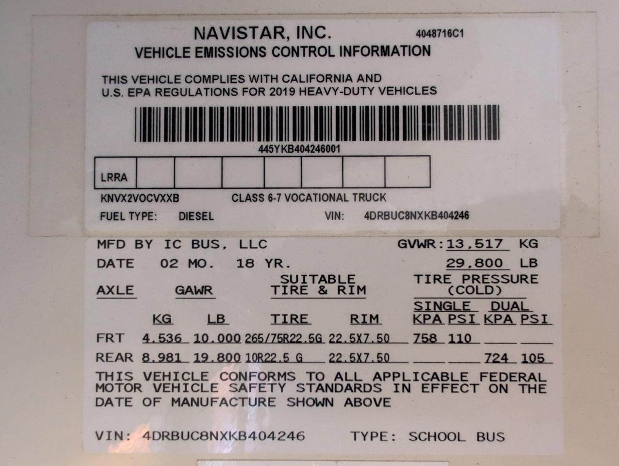 2019 IC INTERNATIONAL CE3000