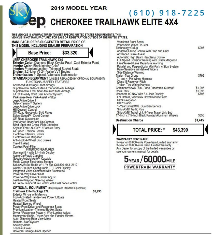 2019 Jeep Cherokee Trailhawk Elite 4WD West Chester PA