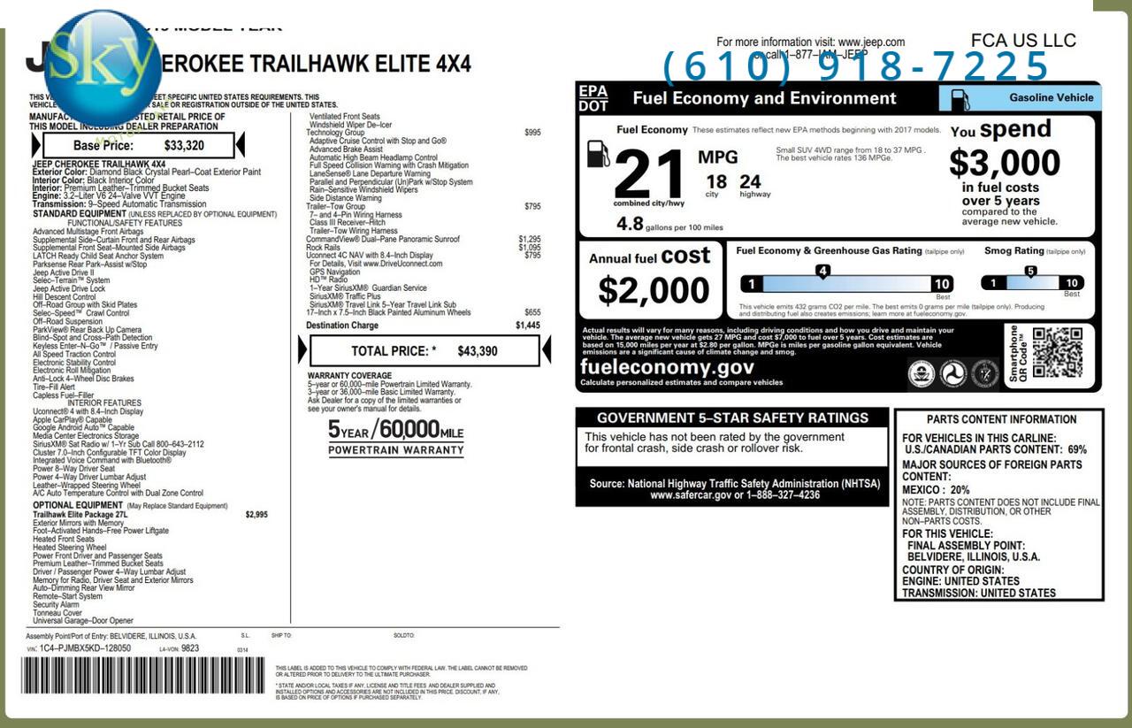 2019 Jeep Cherokee Trailhawk Elite 4WD West Chester PA