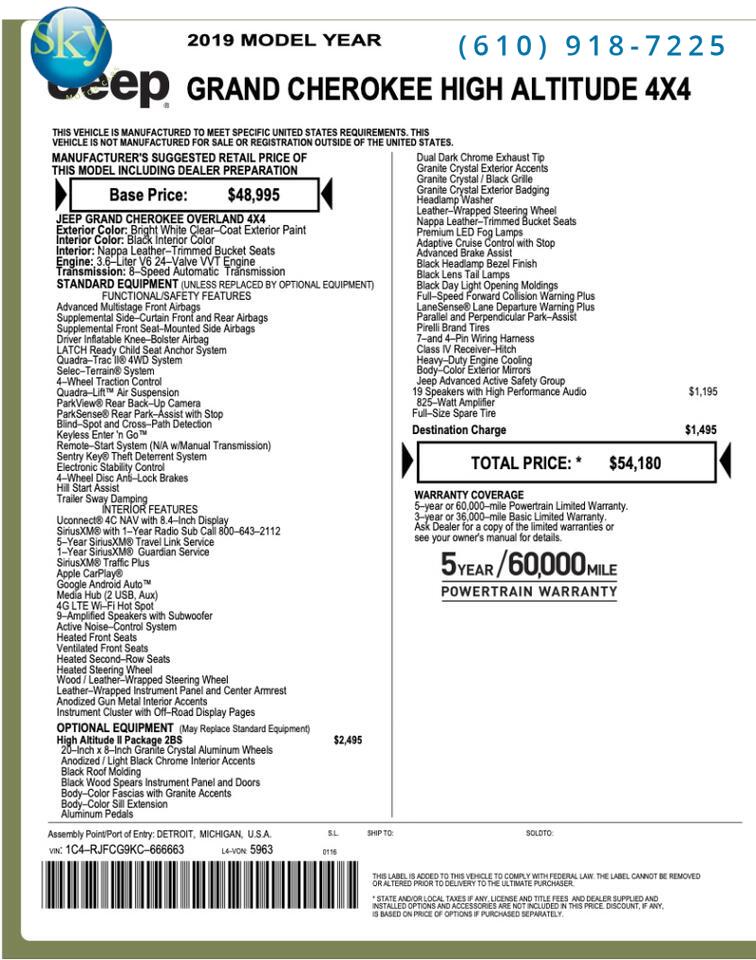 2019 Jeep Grand Cherokee 4WD High Altitude West Chester PA