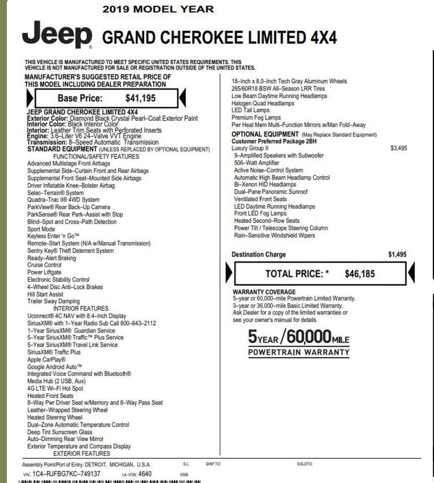 2019 Jeep Grand Cherokee 4WD Limited