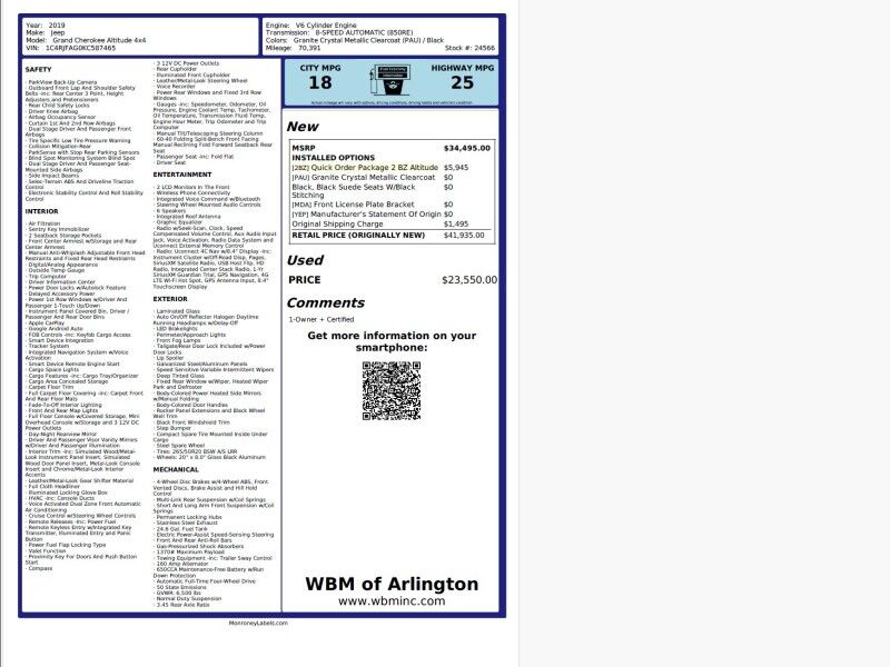 2019 Jeep Grand Cherokee Altitude 4x4 Altitude 4dr SUV
