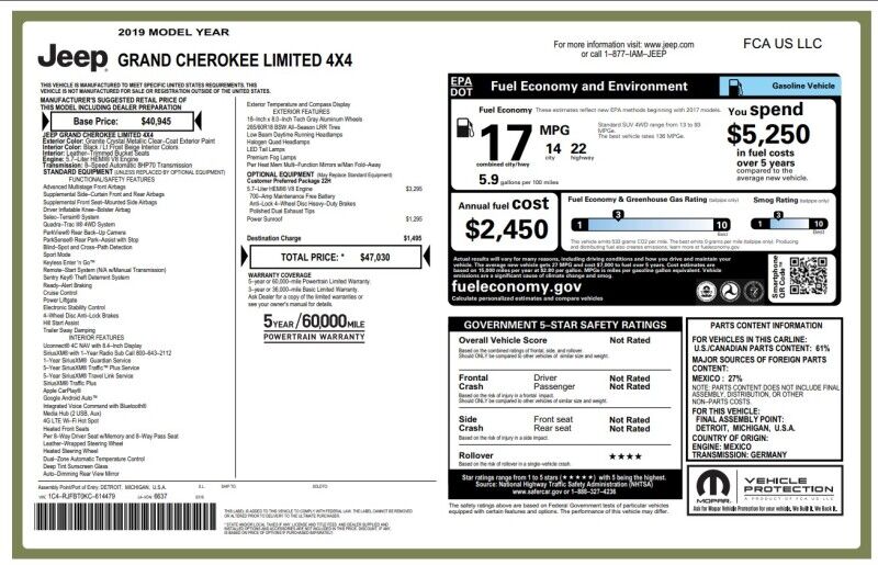 2019 Jeep Grand Cherokee Limited - V8 HEMI - SUNROOF Webster MA