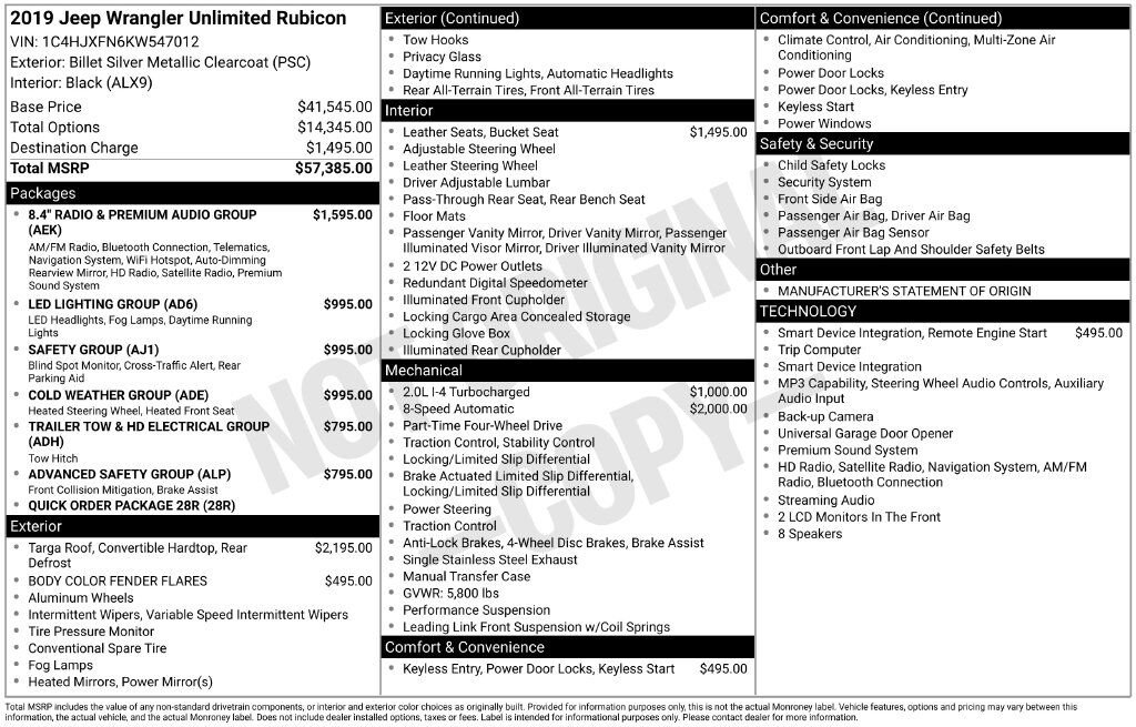 2019 Jeep Wrangler Unlimited Rubicon OR