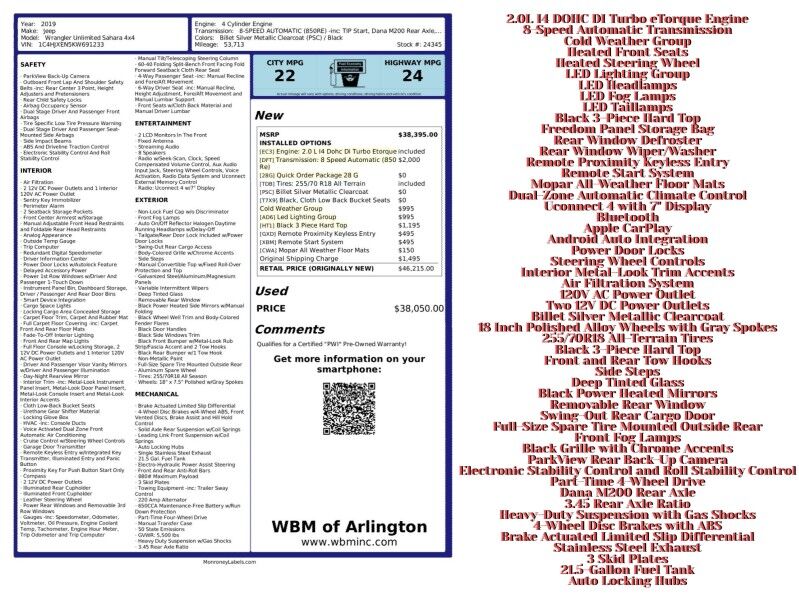 2019 Jeep Wrangler Unlimited Sahara 4WD