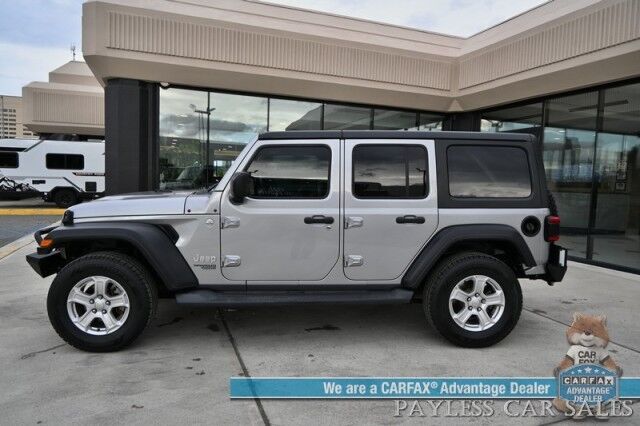 2019 Jeep Wrangler Unlimited Sport / Hardtop / 4X4 / Preferred Pkg & Active Safety Group / Power Mirrors, Windows & Locks / Blind Spot Alert / Bluetooth / Backup Camera / Cruise Control / Keyless Entry & Start / Block Heater / Tow Pkg / 1-Owner