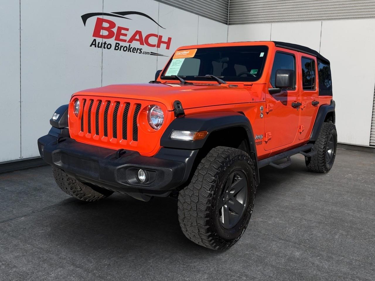 2019 Jeep Wrangler Unlimited Sport S, TOW PACKAGE, APPLE CARPLAY/ANDROID AUTO, BACKUP CAMERA, POWER AND HEATED MIRRORS, KEYLESS START, ALL WEATHER FLOOR MATS, CLEAN CARFAX, ONLY 1 OWNER!