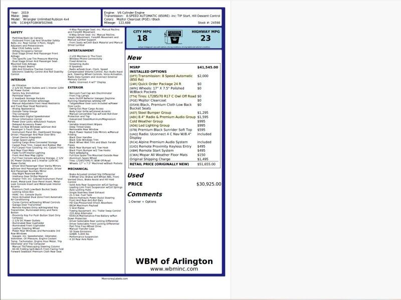 2019 Jeep Wrangler Unlimited Unlimited Rubicon 4WD