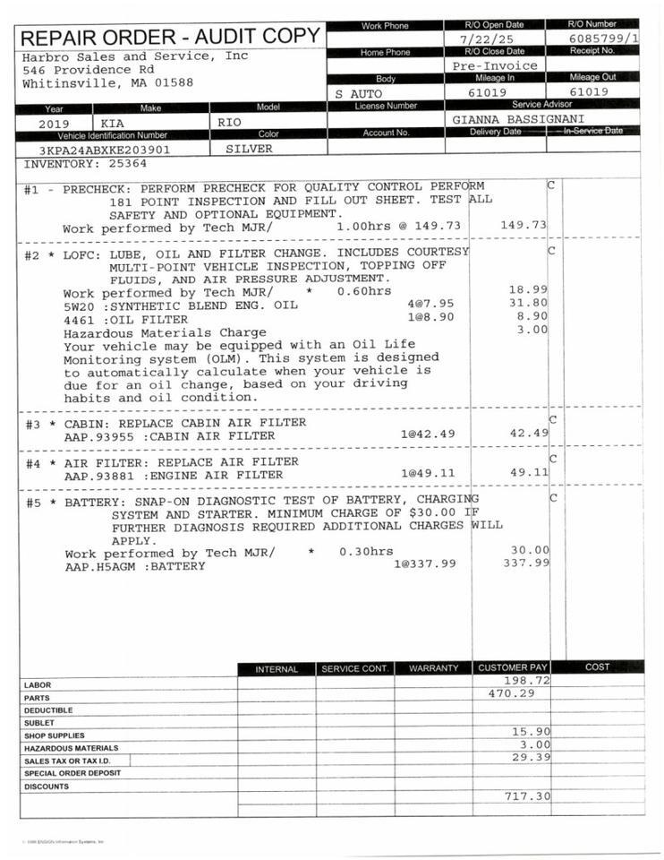 2019 Kia Rio S - 1 OWNER - LOW MILES Whitinsville MA