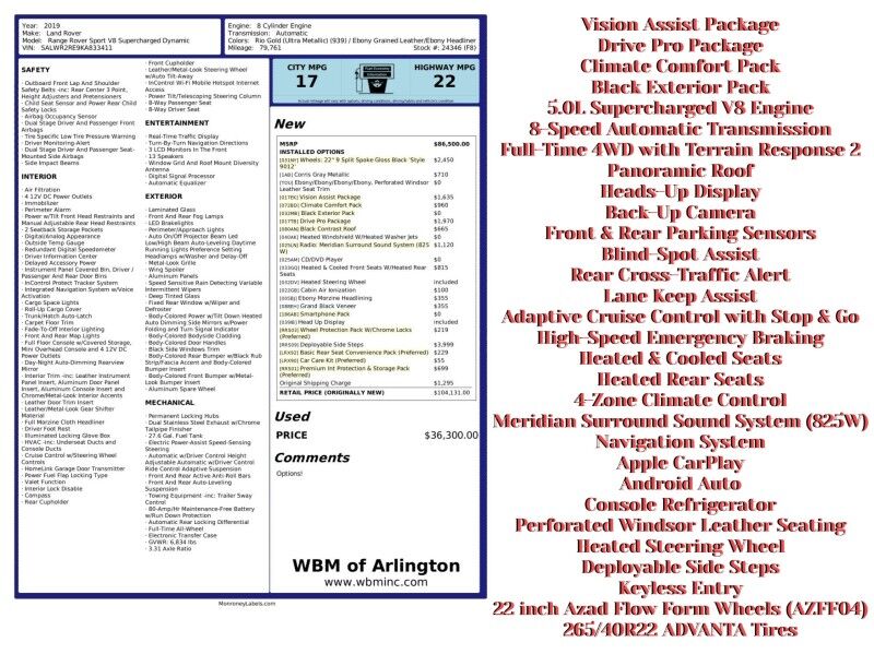 2019 Land Rover Range Rover Sport V8 Supercharged Dynamic 4WD