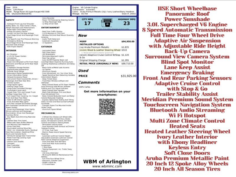 2019 Land Rover Range Rover V6 HSE 4WD