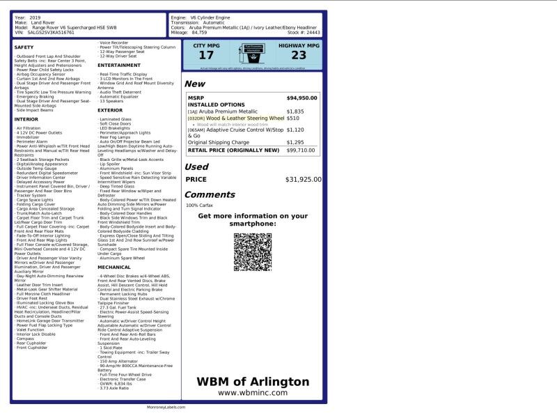 2019 Land Rover Range Rover V6 HSE 4WD Arlington VA