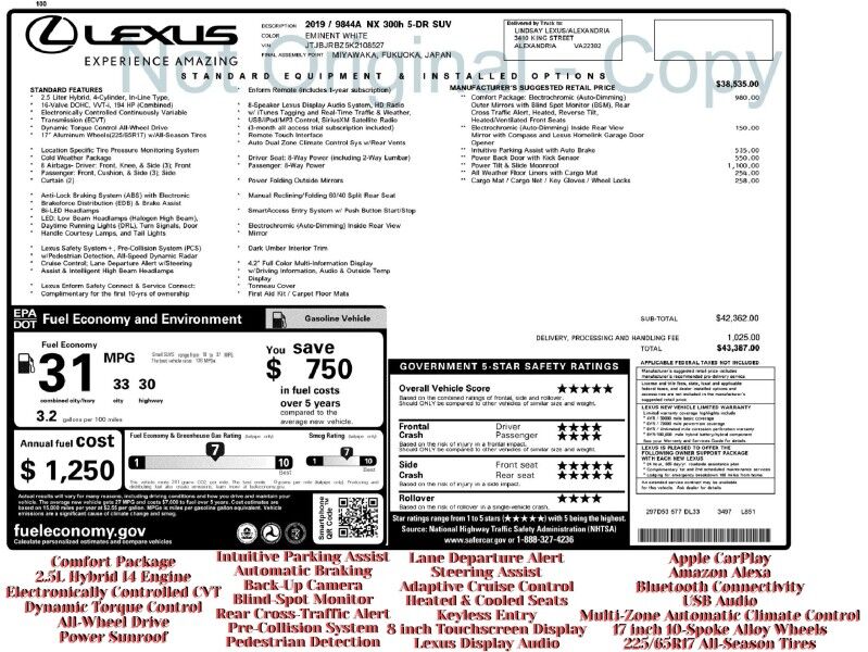 2019 Lexus NX Hybrid 300h AWD Arlington VA