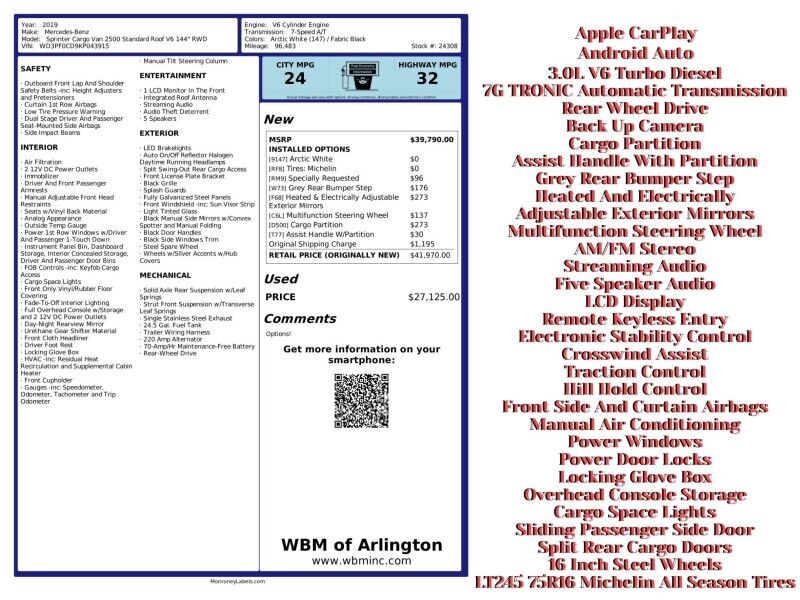 2019 Mercedes-Benz Sprinter Cargo 2500 144 V6 RWD
