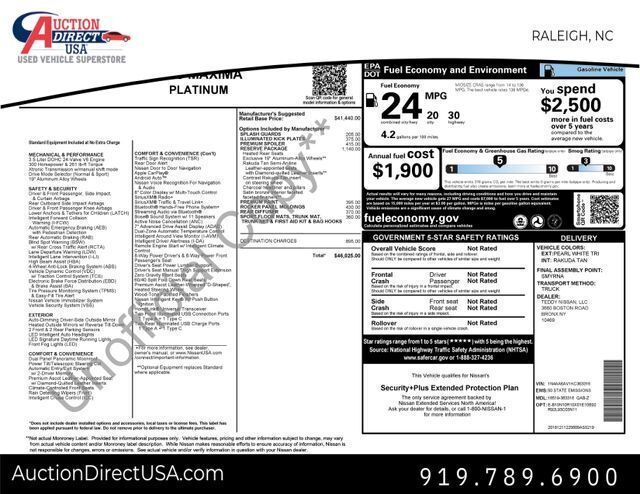 2019 Nissan Maxima Platinum Raleigh NC