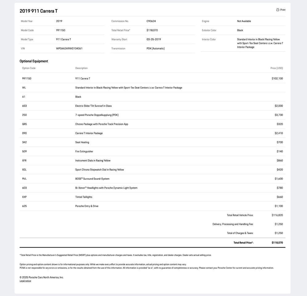 2019 Porsche 911 Carrera T Pompano Beach FL