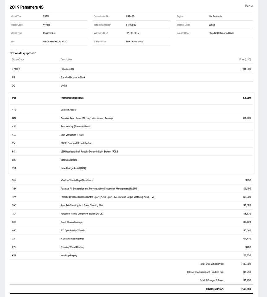 2019 Porsche Panamera 4S Pompano Beach FL