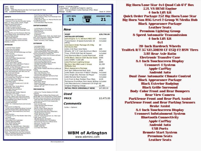 2019 Ram 1500 Big Horn/Lone Star Crew Cab LB 4WD w/ Quick Order Package 25Z Bi