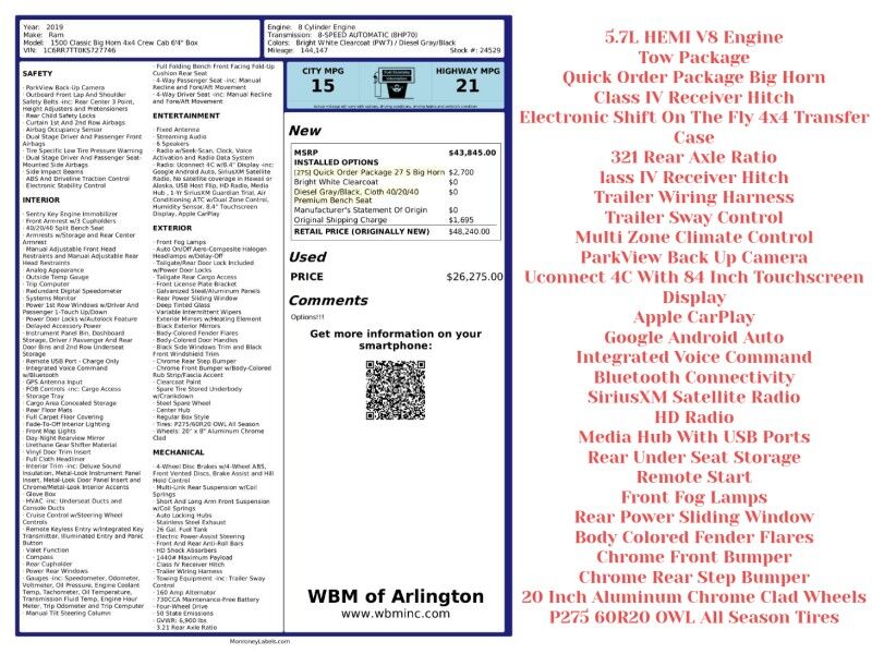 2019 Ram 1500 Classic Classic Big Horn Crew Cab 4WD Arlington VA
