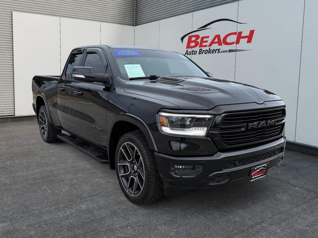 2019 Ram 1500 Laramie, HEATED AND VENTILATED SEATS, HEATED REAR SEATS, APPLE CARPLAY/ANDROID AUTO, UNIVERSAL GARAGE DOOR OPENER, POWER FOLDING MIRRORS, REMOTE START, TOW PACKAGE, CLEAN CARFAX, COME AND SEE THIS RAM 1500 BEFORE ITS GONE!