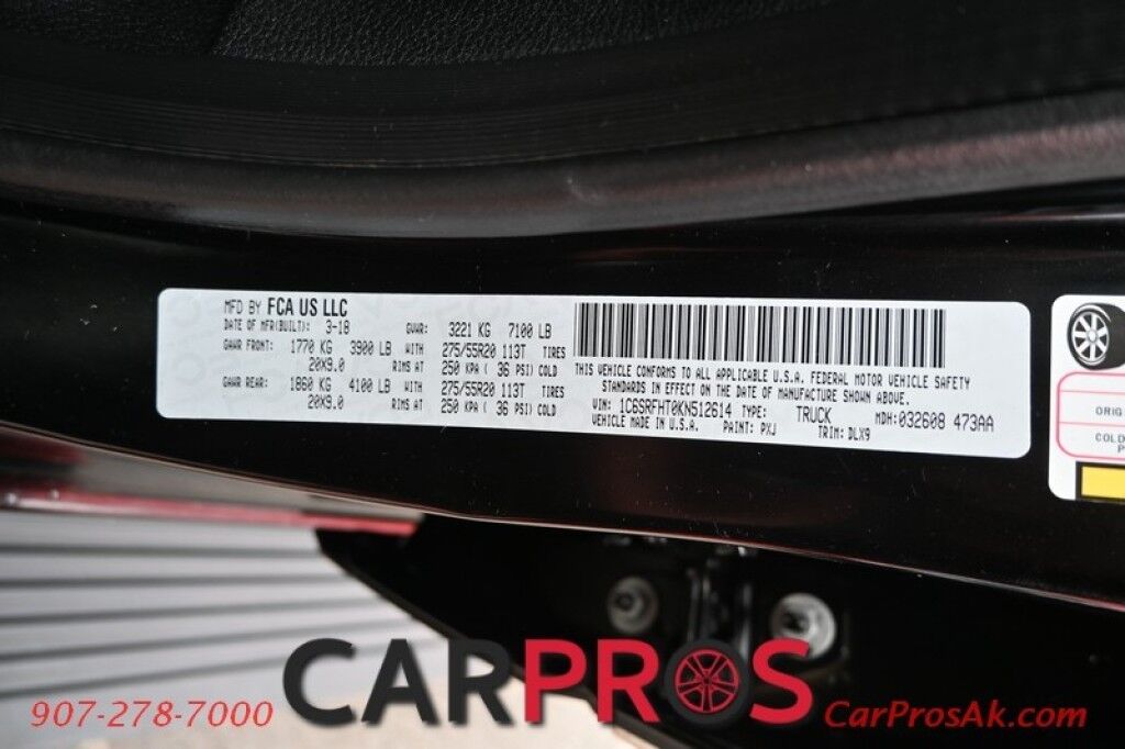 2019 Ram 1500 Limited - Crew Cab - 4X4 - 5.7L HEMI V8 - Front & Rear Heated/Cooled Leather Seats - Heated Steering Wheel - Remote Start - NAV - Harman Kardon - Panoramic Sunroof - Painted Tonneau Cover - Air Suspension - Tow Pkg - 1 Owner Anchorage AK