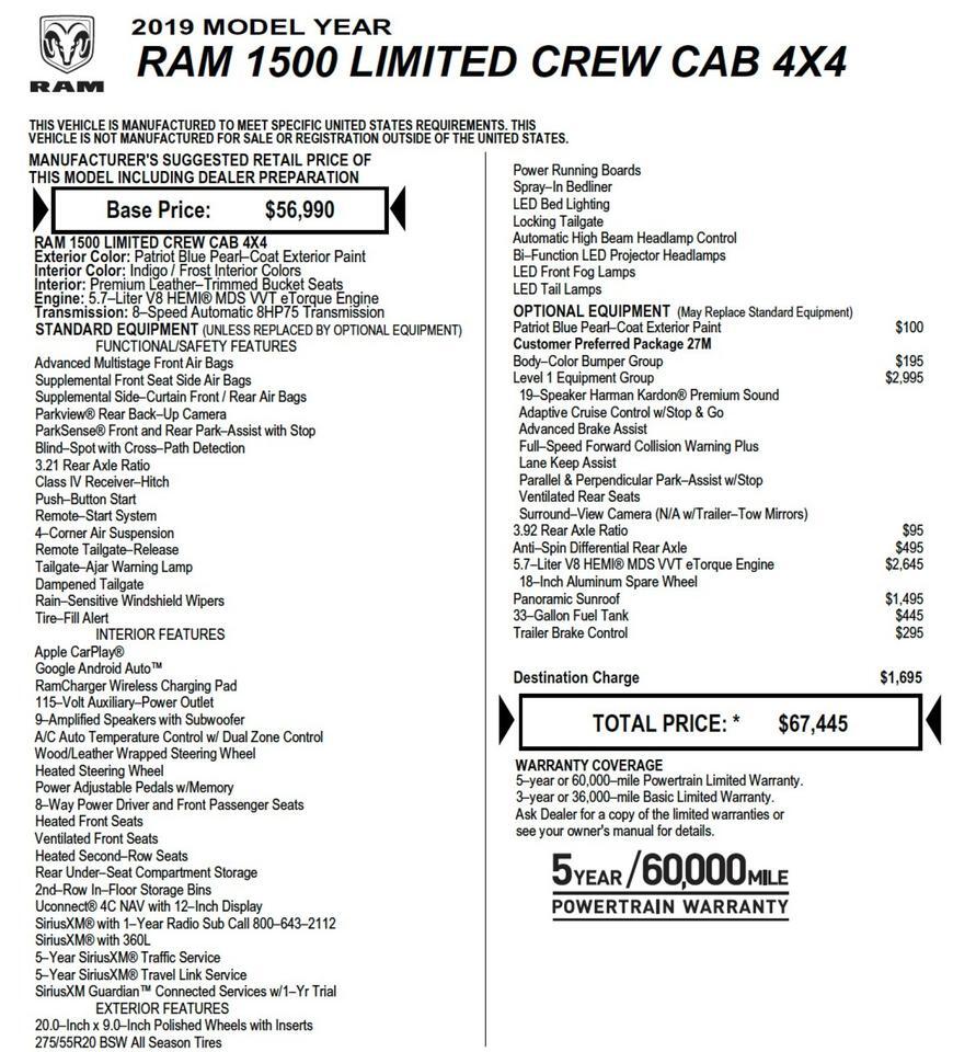 2019 Ram 1500 Limited 4X4 / Level 1 Equipment / Air Suspension! Lincolnton NC