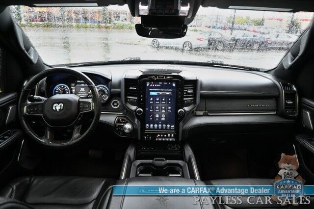 2019 Ram 1500 Limited / AWD / Level 1 Equipment / Crew Cab / Auto Start / Heated & Ventilated Leather Seats / Heated Steering / Panoramic / NAV / Harman Kardon / Blind Spot Alert / Tonneau Cover / 360 Cam / Tow Pkg Anchorage AK