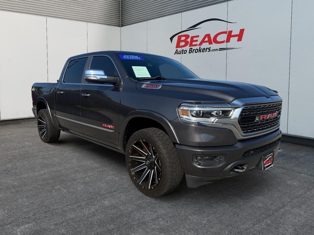 2019 Ram 1500 Limited, MOONROOF, HEATED/VENTILATED FRONT AND REAR SEATS, APPLE CARPLAY/ANDROID AUTO, HEATED STEERING WHEEL, POWER RUNNING BOARDS, BED LINER, TOW PACKAGE, POWER MIRRORS, BACKUP CAMERA, RAMBOXES, CLEAN CARFAX, ONLY 1 OWNER, NOT MANY TRUCKS COME WITH