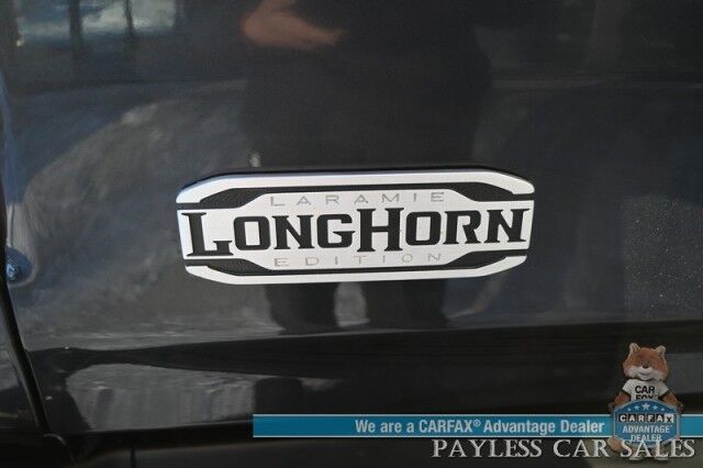 2019 Ram 1500 Longhorn / 4X4 / Crew Cab / Advance Safety & Level 1 Group / Auto Start / Heated & Cooled Leather Seats / Heated Steering / NAV / Panoramic Sunroof / Harmon Kardon / Adaptive Cruise / Lane Depart & Blind Spot / Tow Pkg / 1-Owner Anchorage AK