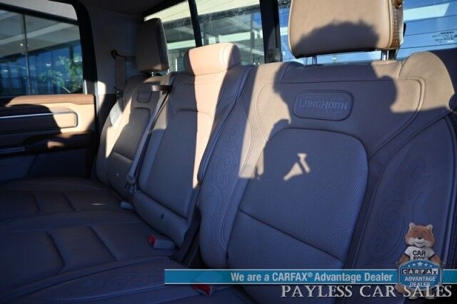 2019 Ram 1500 Longhorn / 4X4 / Crew Cab / Advance Safety & Level 1 Group / Auto Start / Heated & Cooled Leather Seats / Heated Steering / NAV / Panoramic Sunroof / Harmon Kardon / Adaptive Cruise / Lane Depart & Blind Spot / Tow Pkg / 1-Owner Anchorage AK