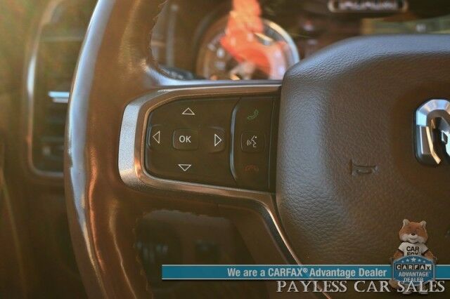 2019 Ram 1500 Longhorn / 4X4 / Crew Cab / Auto Start / Heated & Cooled Seats / Heated Steering / NAV / Sunroof / Harmon Kardon Speakers / Adaptive Cruise / Lane Depart & Blind Spot / Apple CarPlay & Android Auto / Back Up Cam / Tow Pkg / 1-Owner Anchorage AK