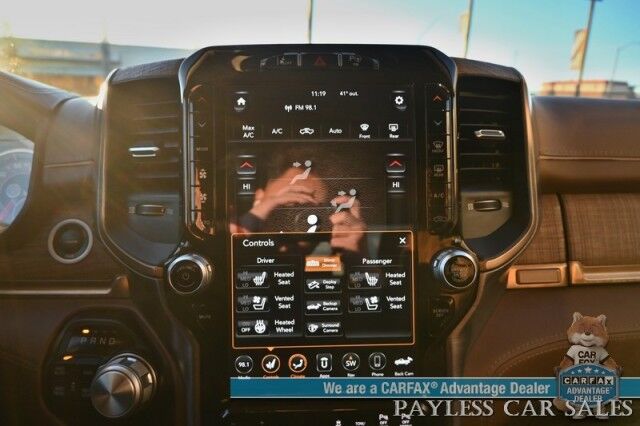 2019 Ram 1500 Longhorn / 4X4 / Crew Cab / Auto Start / Heated & Cooled Seats / Heated Steering / NAV / Sunroof / Harmon Kardon Speakers / Adaptive Cruise / Lane Depart & Blind Spot / Apple CarPlay & Android Auto / Back Up Cam / Tow Pkg / 1-Owner Anchorage AK