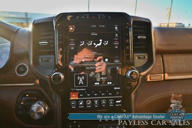 2019 Ram 1500 Longhorn / 4X4 / Crew Cab / Auto Start / Heated & Cooled Seats / Heated Steering / NAV / Sunroof / Harmon Kardon Speakers / Adaptive Cruise / Lane Depart & Blind Spot / Apple CarPlay & Android Auto / Back Up Cam / Tow Pkg / 1-Owner Anchorage AK