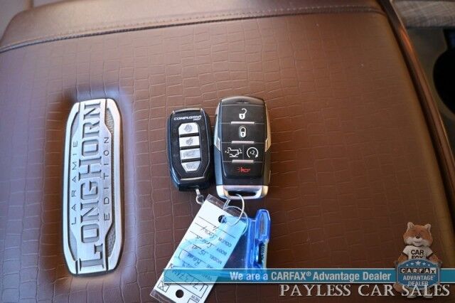 2019 Ram 1500 Longhorn / 4X4 / Crew Cab / Auto Start / Heated & Cooled Seats / Heated Steering / NAV / Sunroof / Harmon Kardon Speakers / Adaptive Cruise / Lane Depart & Blind Spot / Apple CarPlay & Android Auto / Back Up Cam / Tow Pkg / 1-Owner Anchorage AK