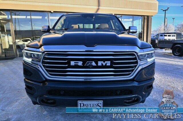 2019 Ram 1500 Longhorn / 4X4 / Crew Cab / Auto Start / Heated & Cooled Seats / Heated Steering / NAV / Sunroof / Harmon Kardon Speakers / Adaptive Cruise / Lane Depart & Blind Spot / Apple CarPlay & Android Auto / Back Up Cam / Tow Pkg / 1-Owner Anchorage AK
