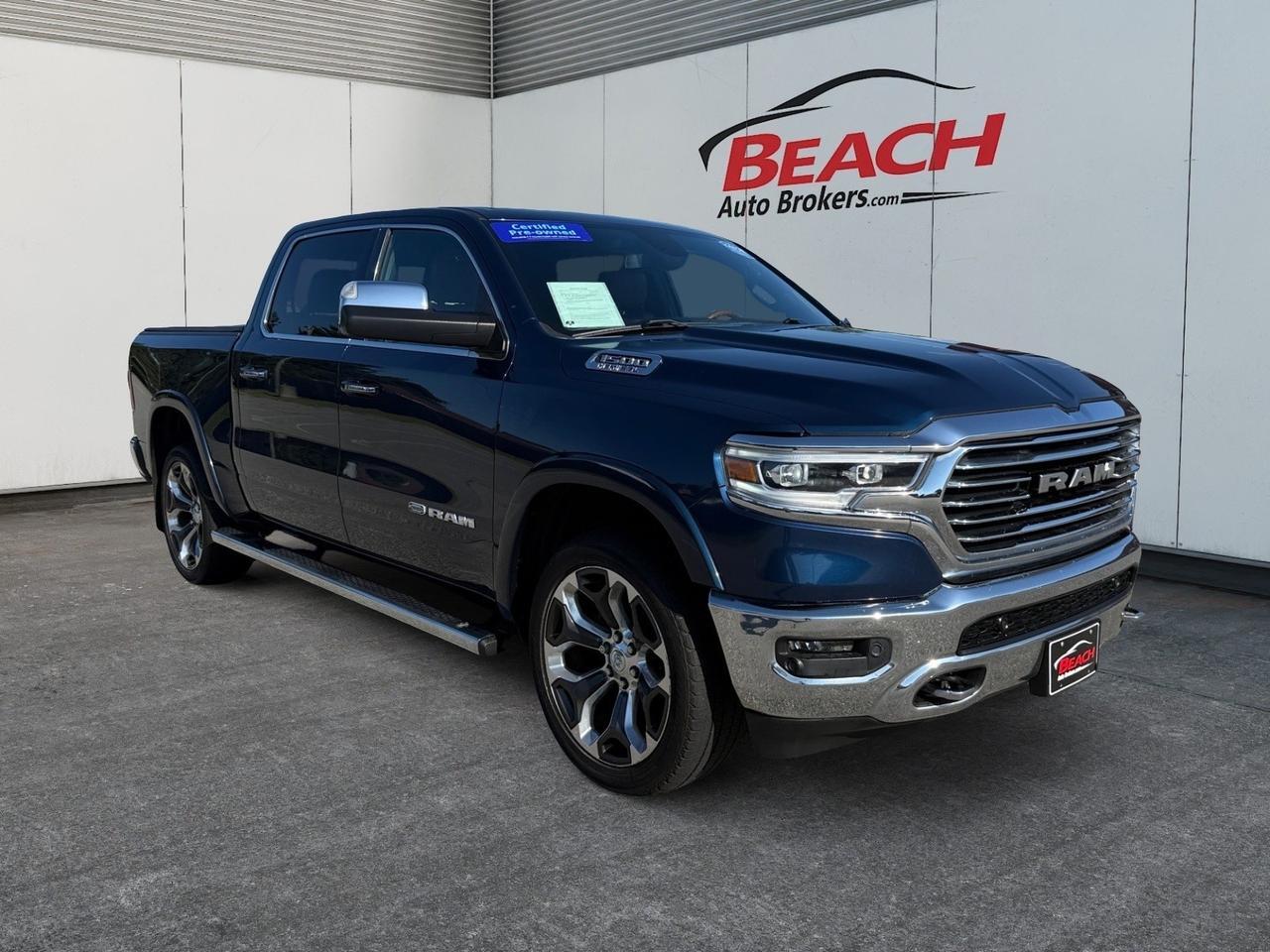 2019 Ram 1500 Longhorn, HEATED/VENTILATED SEATS, HEATED REAR SEATS, MOONROOF, APPLE CARPLAY/ANDROID AUTO, BACKUP CAMERA, NAVIGATION, POWER SLIDING REAR WINDOW, TOW PACKAGE, TOW HOOKS, BED LINER, CLEAN CARFAX, ONLY 1 OWNER!