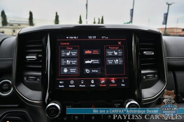 2019 Ram 1500 Rebel / 4X4 / Crew Cab / Level 2 Group / Auto Start / Heated & Cooled Leather Seats / Heated Steering Wheel / Navigation / Panoramic Sunroof / Alpine Speakers / Blind Spot Alert / Apple CarPlay & Android Auto / Tow Pkg Anchorage AK
