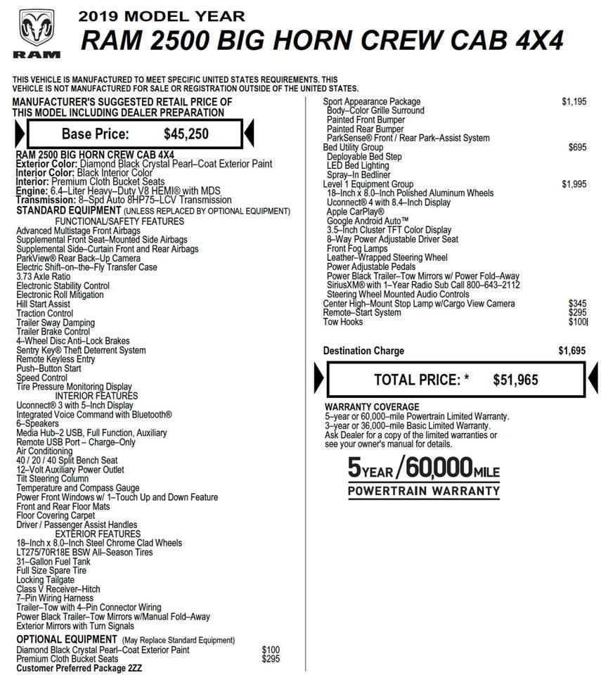 2019 Ram 2500 Big Horn 4x4 / Level 1 Equipment / Sport Appearance! Lincolnton NC