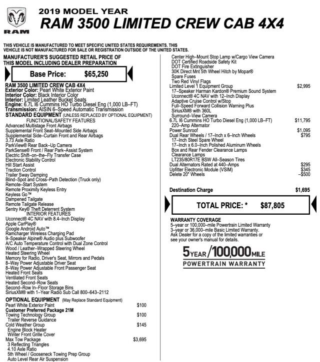 2019 Ram 3500 Limited 4X4 / DRW / HO Diesel / AISIN / Max Tow Package! High Point NC
