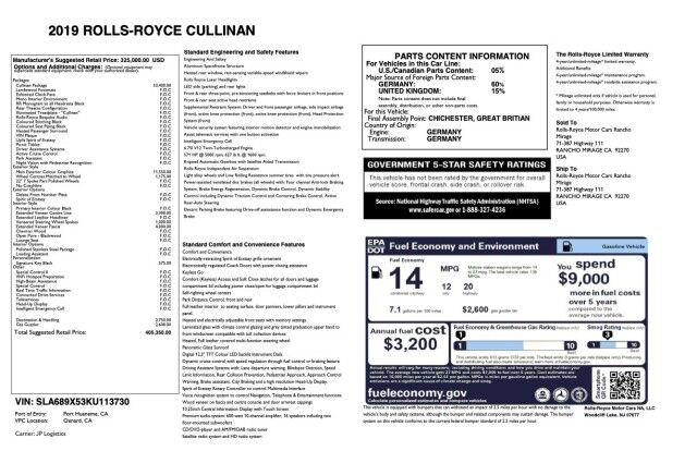 2019 Rolls-Royce Cullinan ($405,350 MSRP) *BESPOKE AUDIO* *REAR THEATRE* *$75,000 IN OPTIONS* San Diego CA