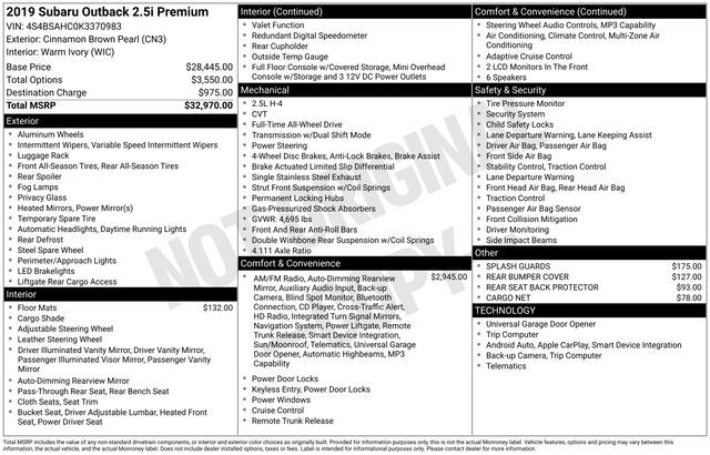 2019 Subaru Outback 2.5i Premium Raleigh NC