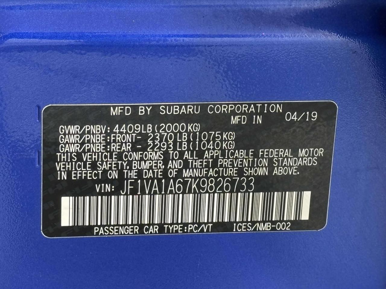 2019 Subaru WRX Base Fredericksburg VA