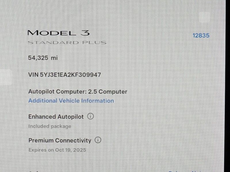 2019 Tesla Model 3 Standard Range Plus *ENHANCED AUTOPILOT, NAVIGATION, SAFETY ALERTS, ADAPTIVE CRUISE, SURROUND VIEW CAMERAS, PANORAMA GLASS ROOF, HEATED SEATS, BLUETOOTH Round Rock TX