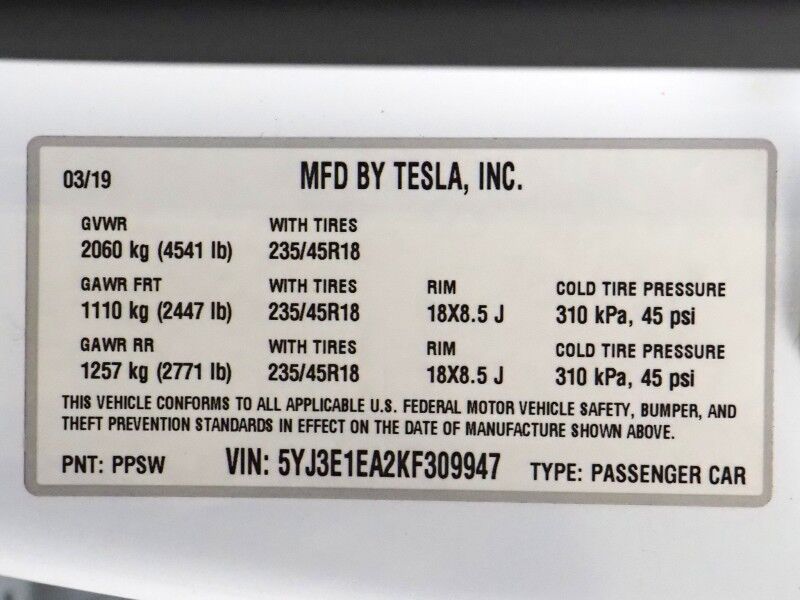 2019 Tesla Model 3 Standard Range Plus *ENHANCED AUTOPILOT, NAVIGATION, SAFETY ALERTS, ADAPTIVE CRUISE, SURROUND VIEW CAMERAS, PANORAMA GLASS ROOF, HEATED SEATS, BLUETOOTH Round Rock TX
