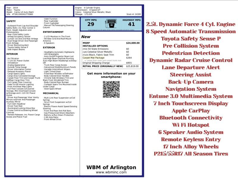 2019 Toyota Camry LE FWD
