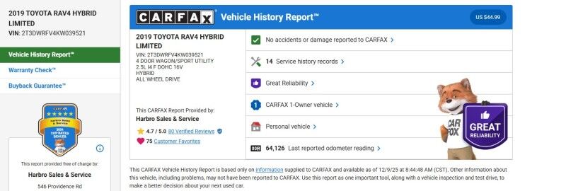 2019 Toyota RAV4 Hybrid Limited - 1 OWNER - GREAT SERVICE HISTORY Webster MA