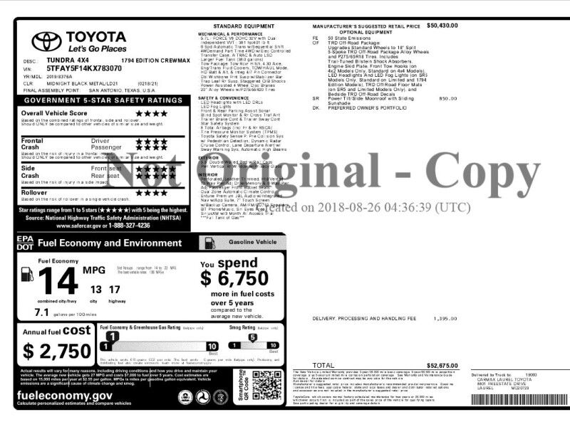 2019 Toyota Tundra 1794 Edition CrewMax 5.7L 4WD Arlington VA