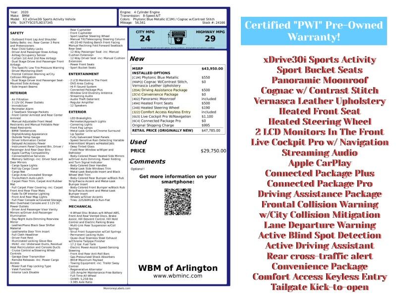 2020 BMW X3 xDrive30i AWD w/ Sports Activity Arlington VA